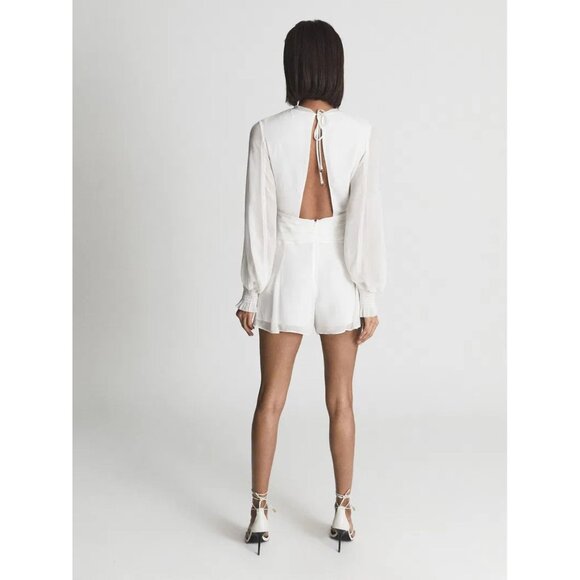 New! REISS White Ellie Long Sleeve Playsuit romper Size 10 - 41302 - Picture 4 of 14